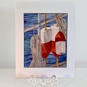 Maine Lobster Buoys Watercolor Art Print: Nautical Cottage Decor