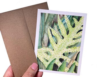 Monarch Fern Watercolor Notecard: Tropical Hawaiian Greeting Card