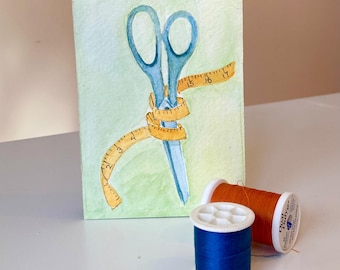 Fabric Scissors Watercolor Painting: Sewing Room Decor