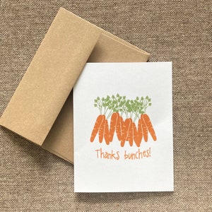 Carte de remerciement aux carottes, merci en grappes !, carte de correspondance vierge, carte de correspondance drôle, cartes de légumes, carte de voeux vierge avec illustration de carottes