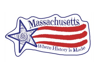Massachusetts State Sticker: Red White and Blue, Waterproof Vinyl Decal