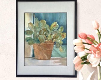 Framed Cactus Watercolor Art Print: Botanical Home Decor