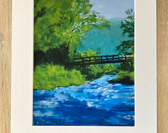 Rushing River Landscape Print: Matted Nature Wall Art (11x14)