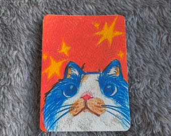 ACEO PRINT | Cute Cat | Pencil Crayon Drawing | Art Trading Card | 2.5x3.5in | by craftyleaf_art