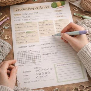 Crochet Project Planner Printable PDF | Crochet Journal Pages | WIP Tracker + Yarn Inventory | Pattern Notes Sheet | Instant Download