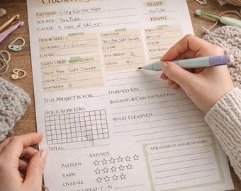 Crochet Project Planner Printable PDF | Crochet Journal Pages | WIP Tracker + Yarn Inventory | Pattern Notes Sheet | Instant Download