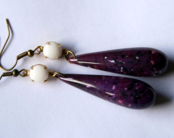 purple white purple teardrop teardrop earrings purple earring retro earrings retro style vintage earrings vintage style1980s earrings1990s