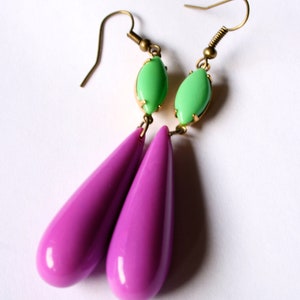 purple green purple teardrop teardrop earrings purple tear drop purple earrings purple green earring retro earring retro style vintage style image 3