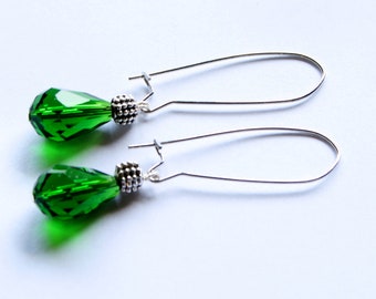 Emerald Green Glass Beaded Earrings