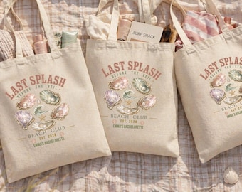 Last Splash Möhippa-väska, Salty Babes Beach Club-väska, Coastal Bach-väska, Anpassad brudtärne-flickrese-strandväska, Oyster-strandväska