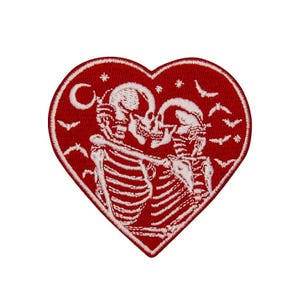 Skeleton Lovers Heart Gothic Embroidered Patch