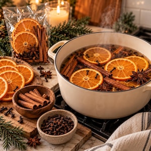 Christmas Simmer Pot Kit, Dried Orange Cinnamon Stovetop Potpourri, Holiday Home Fragrance Gift