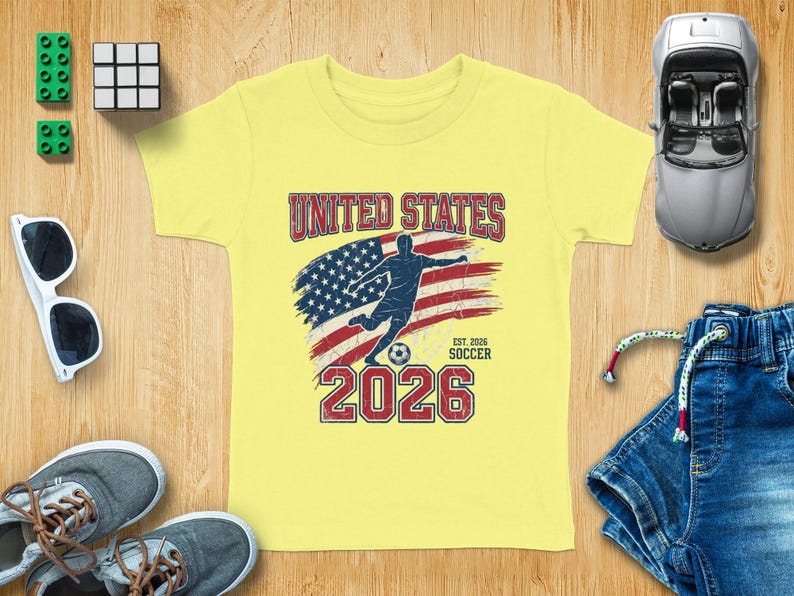 Yellow t-shirt with "United States Soccer" and US flag graphic.