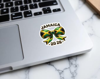 Jamaica 2026 Football Bow Sticker, Jamaican Flag Decal, Soccer Fan Gift, World Cup Souvenir, National Pride Die Cut Sticker