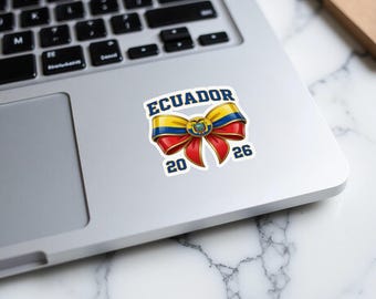 Ecuador Sticker 2026 | Patriotic Ecuadorian Flag Bow Decal | National Pride Gift | Laptop Water Bottle Vinyl Sticker