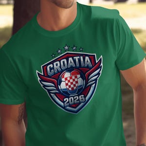 Croatia 2026 soccer crest with wings and checkerboard ball.