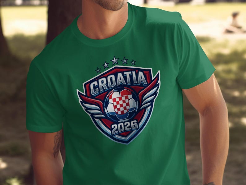 Croatia 2026 soccer crest with wings and checkerboard ball.