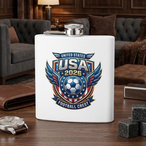 United States 2026 USA Football crest on a white flask.