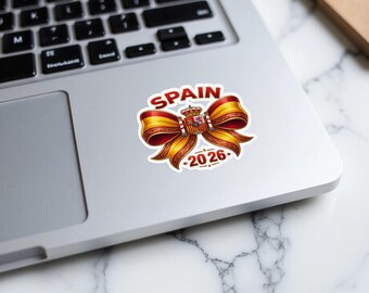 Spain 2026 Patriotic Sticker | Spanish Flag Bow Decal with Royal Coat of Arms | National Pride Travel Souvenir Stickers