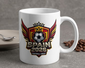 Spain 2026 World Cup Football Mug | Soccer Team Crest Coffee Cup | Fan Drinkware