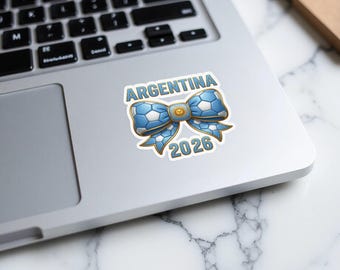 Argentina 2026 Football Sticker | World Cup Soccer Fan Decal with Faux Gold Sun of May Bow | Sports Supporter Gift