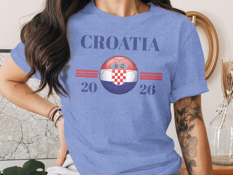 Blue t-shirt with Croatia text and soccer ball, 20 26.