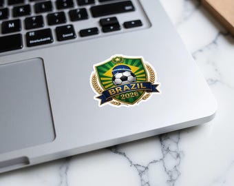 Brazil 2026 Soccer Crest Sticker, Patriotic Brazilian Football Fan Decal, World Cup Sports Emblem, Laptop Water Bottle Vinyl Stickers