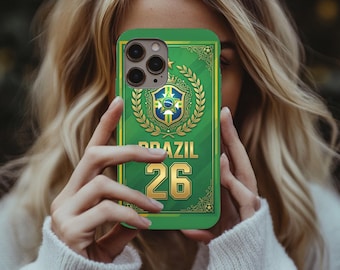 Brazil 2026 Soccer Phone Case for iPhone & Samsung, Luxury Brazil Futbol Fan Case, Green World Cup 2026 Phone Cover, Brazilian Soccer Gift
