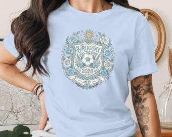 Uruguay VM 2026 T-shirt, AUF fotbollsfantröja, La Celeste fotbollströja, Vintage Uruguay blommigt vapenmärke matchdagströja