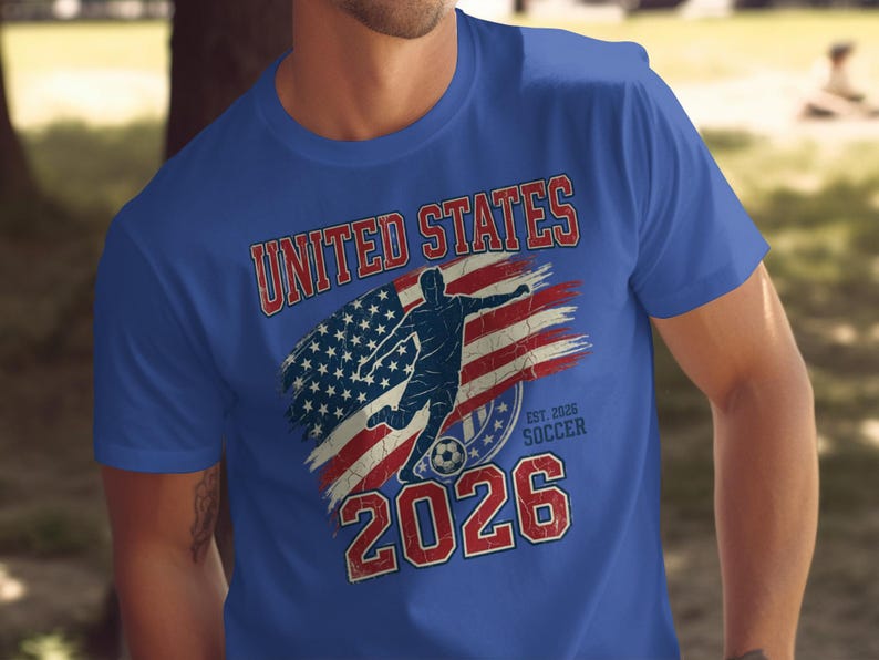 United States 2026 Soccer distressed flag graphic t-shirt.