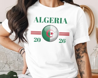 Camiseta de Argelia para el Mundial 2026, Artículos para aficionados al fútbol en familia, Camiseta de fútbol con la bandera argelina, Camisetas personalizadas de la selección nacional, Apoya a Argelia Bella