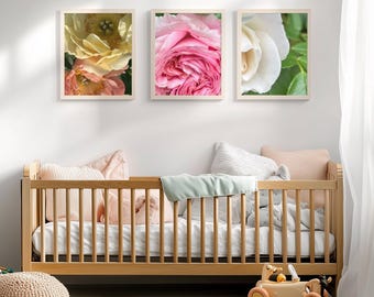 Set of Three Floral Prints, Gallery Wall Art, Serene Indoor Nature Canvas
