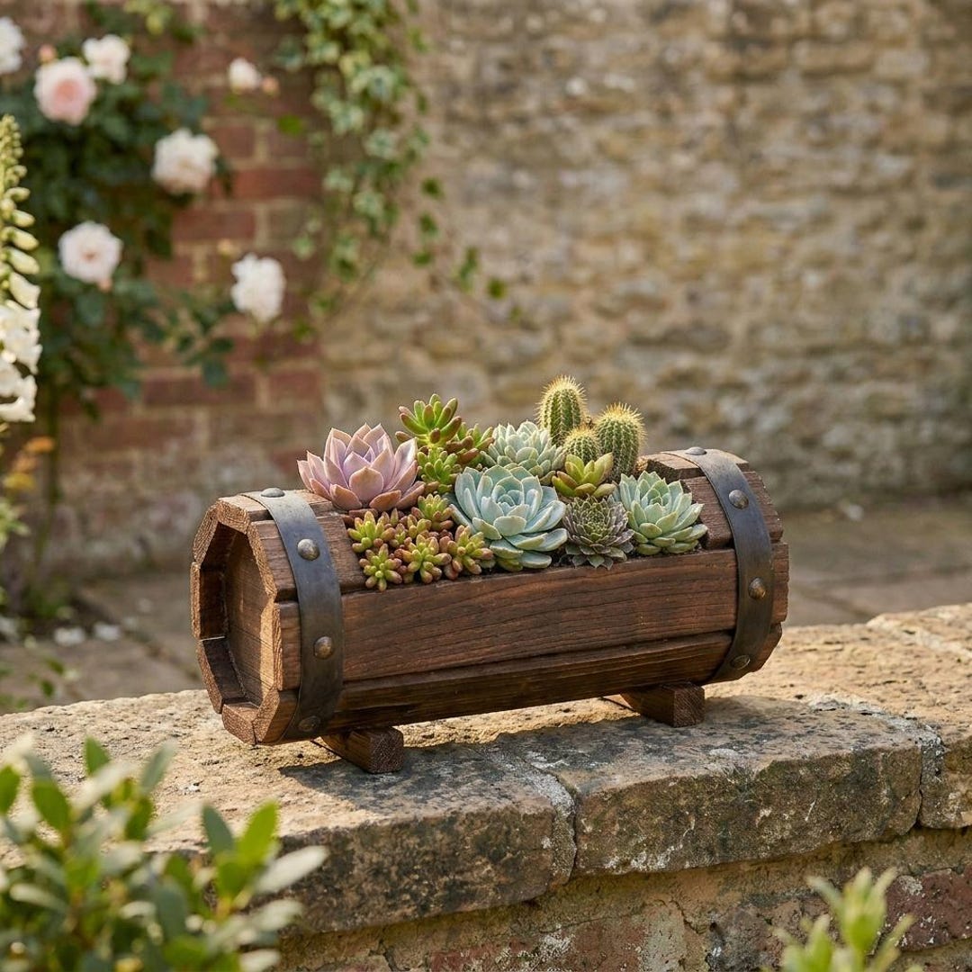 Rustic Wood Succulent Planter Box, Farmhouse Wooden Flower Pot With ...
