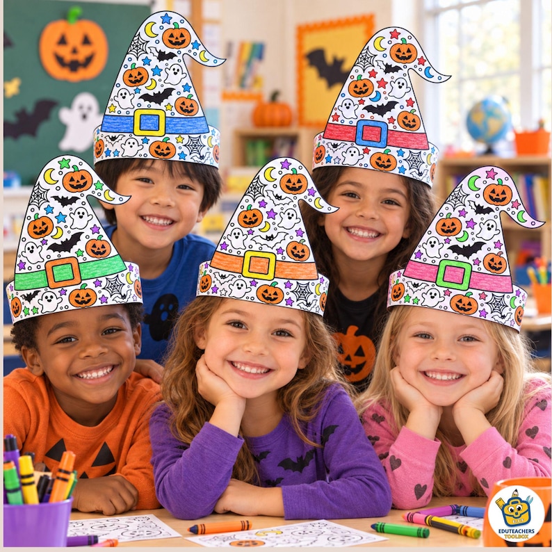 Witch Hat Printable Craft for Kids, Halloween Coloring Activity, Paper ...