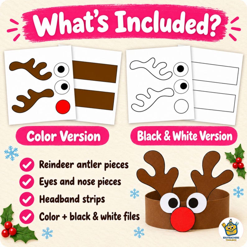 Reindeer Headband Craft Printable, Christmas Antler Craft, Kids ...