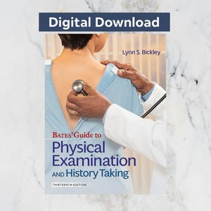以下が含まれることがあります： 「Bates' Guide to Physical Examination and History Taking」の表紙。聴診器が使用されています。「Digital Download」の文字が上部にあります。この本は第13版です。