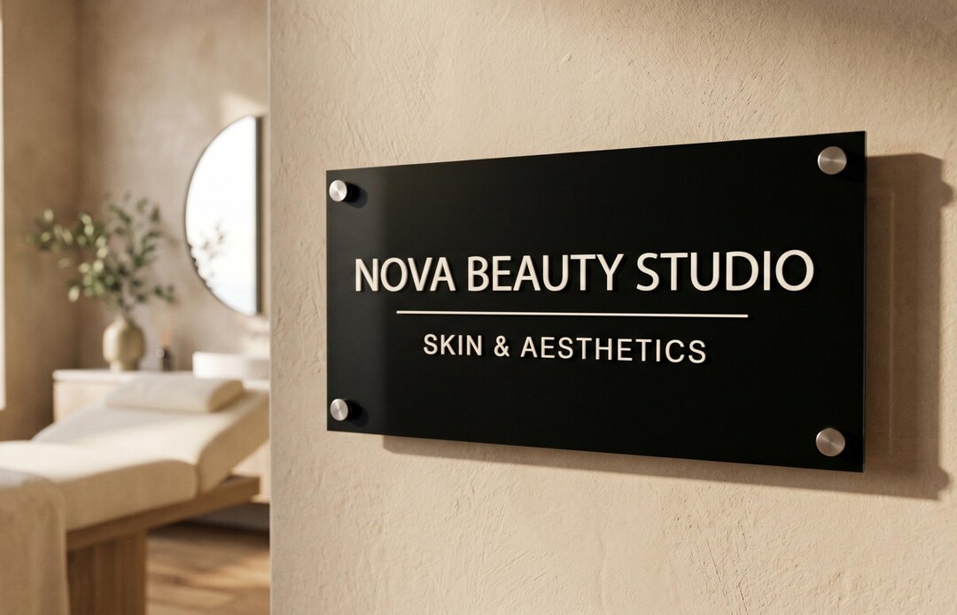Personalised 3D Acrylic Business Sign, Modern Reception Wall Plaque ...