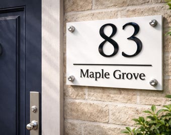 Letrero con número de casa - Placa de dirección personalizada - Número de puerta moderno de acrílico - Letrero con números de casa personalizados - Letrero para exteriores