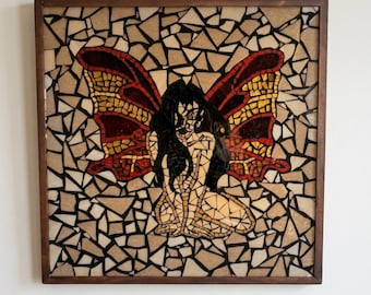 Handcrafted Fairy Mosaic Art – Mixed Media Glass Wall Decor, Fantasy Statement Piece