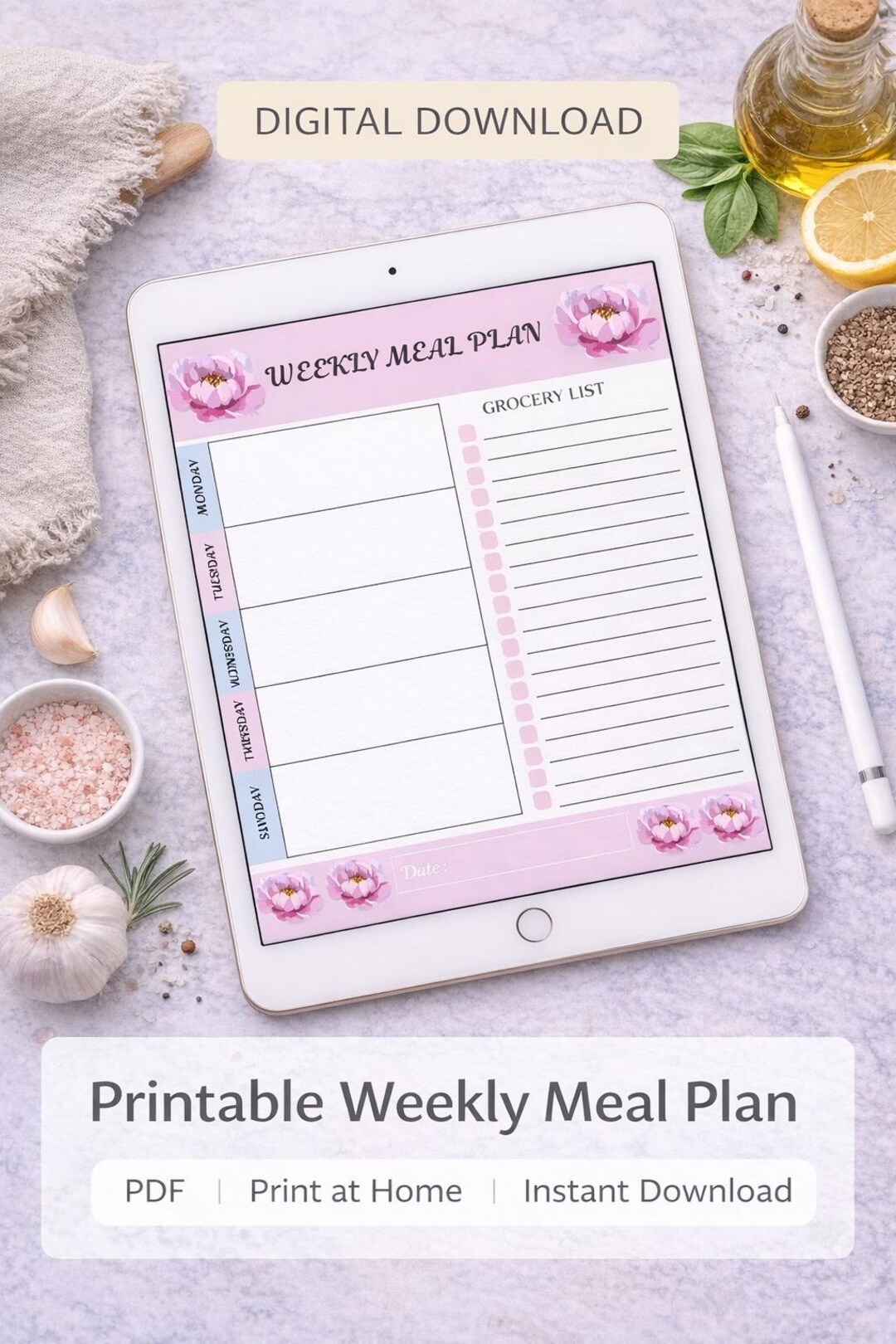 Pink Floral Weekly Meal Planner | 20 Pages | Digital Download - Etsy