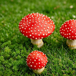 Glow-in-the-Dark Red Pilz Gartenstecker, 3er-Set Fliegenpilz-Dekor, Outdoor Yard Art