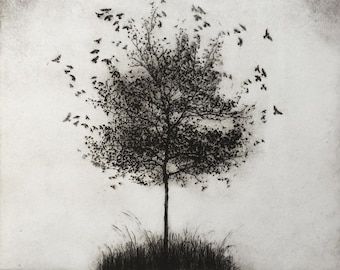 Solar etching of tree and birds 'Time to Fly'