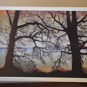 Greeting card from etching 'Twilight Trees' by Tricia Newell