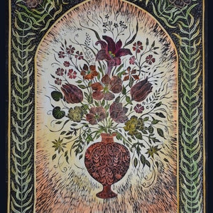 Biglietto di auguri da xilografia 'Fiori in arancione'