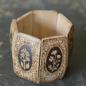Chunky wooden pyrographed bangle