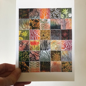 Biglietto di auguri con collage di xilografie e incisioni all'acquaforte