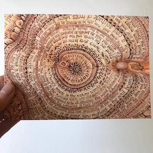 Wenskaart pyrografie 'In the Heart of the Wood'