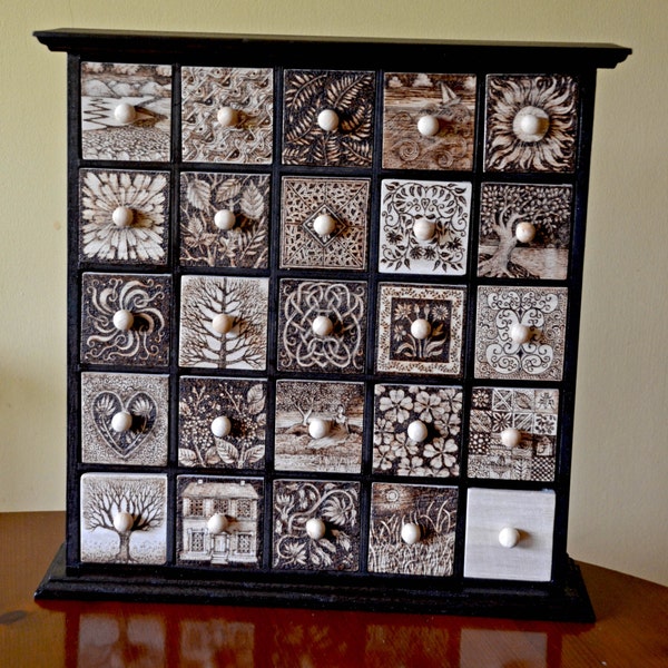 Pyrographed 25 drawer chest, can be personalised