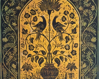 Large woodcut 'Golden Birds' limited edition