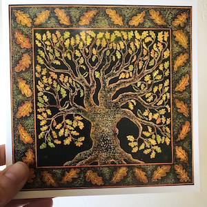 Carte de voeux de la gravure sur bois « Le grand chêne »